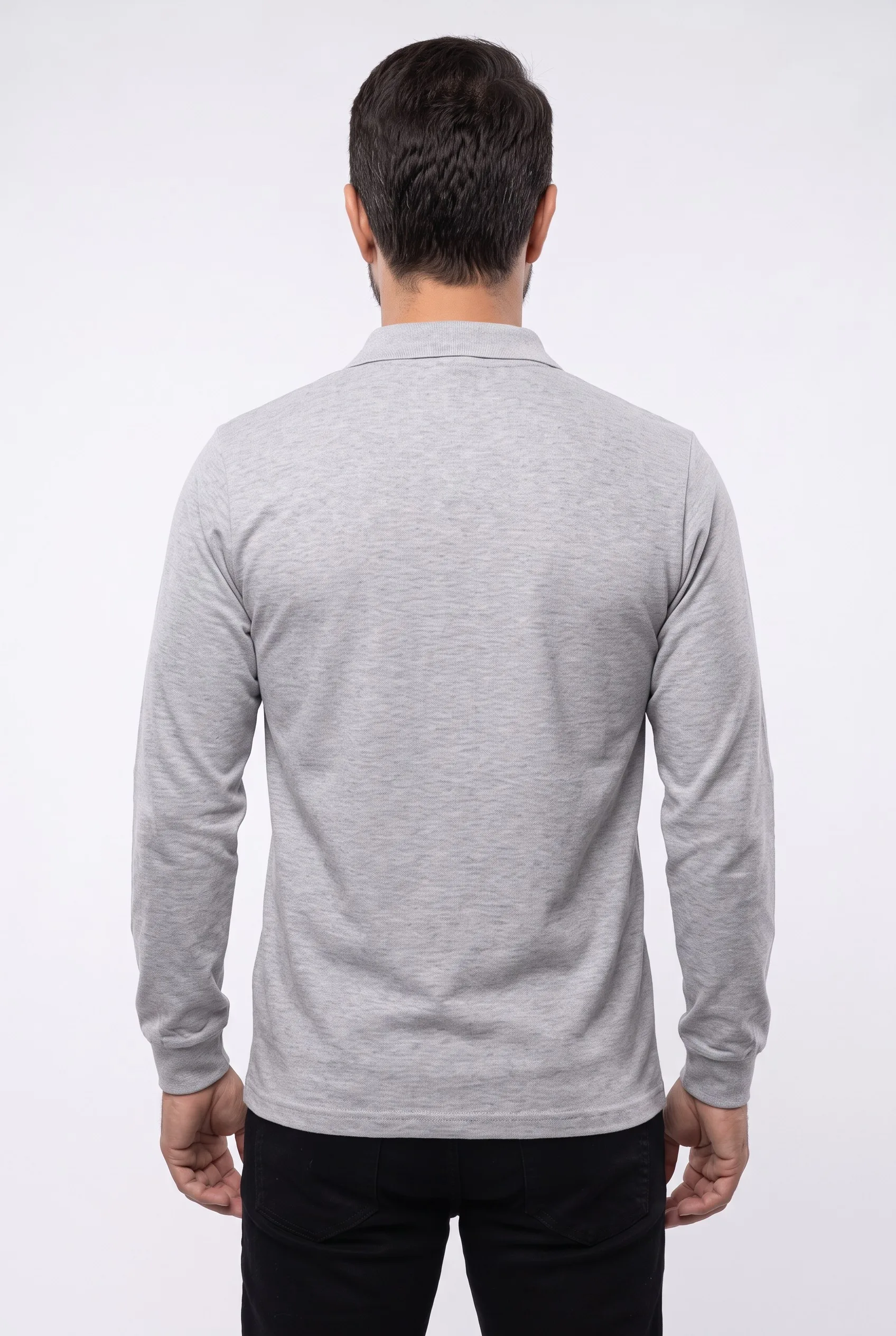 Melanj Gri Polo Yaka Sweatshirt - Görsel 2