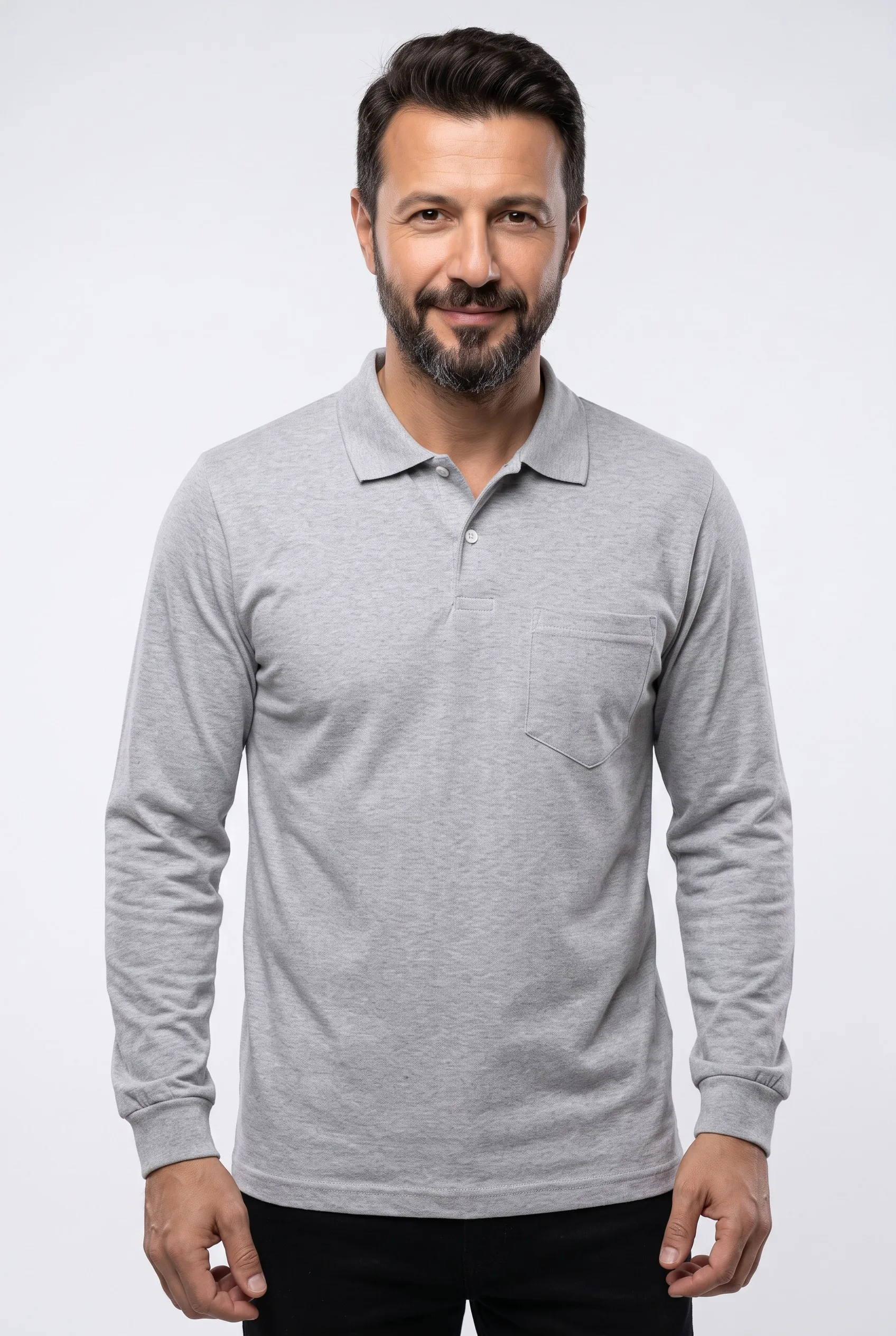 Melanj Gri Polo Yaka Sweatshirt